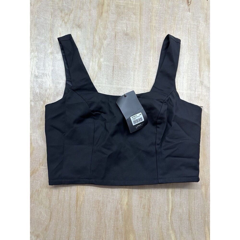 Nanaminze Monalisa Black Crop Top Square Neckโ Side Zip Size small NWTs Classic